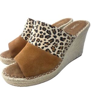 TOMS Monica Suede Espadrille Wedge Sandals NEW Leopard Print Womens 10 Brown